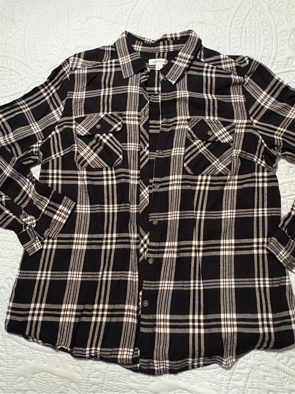 croft & barrow Black and White Plaid Button-Down Shirt